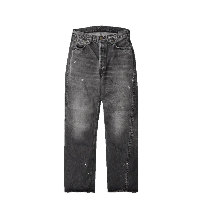 [2025SS] 0105BKHW-SP - Wide Black Denim Dartford Splatter - sold by Full Count
