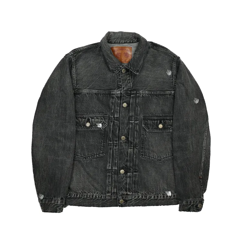 [2025SS] 2102BKHW-SP - Type 2 Black Denim Jacket Dartford Splatter - sold by Full Count