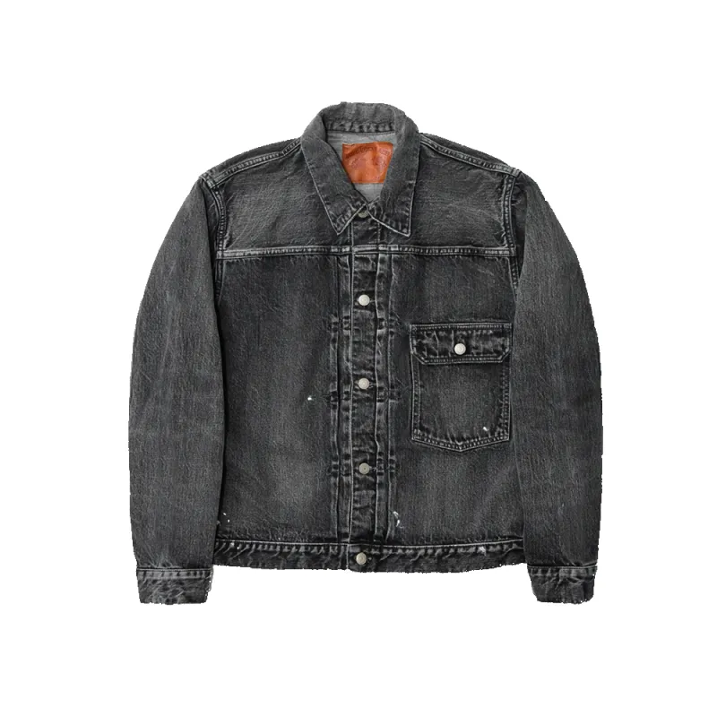 [2025SS] 2107BKHW-SP - Type 1 Black Denim Jacket Dartford Splatter - sold by Full Count