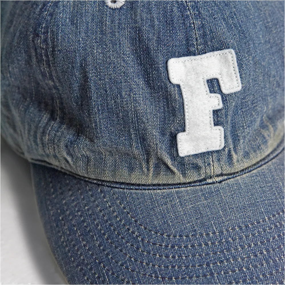 6843HW - 6Panel Denim Baseball Cap 'F' Patch Vintage Wash sold by Full Count product image thumbnail 2