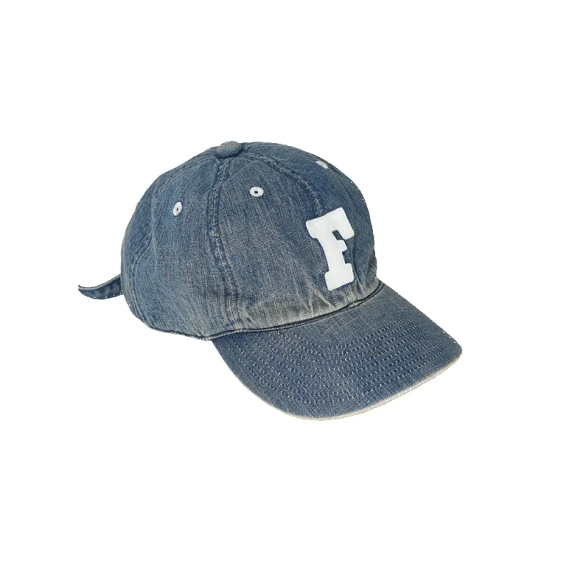 6843HW - 6Panel Denim Baseball Cap 'F' Patch Vintage Wash sold by Full Count