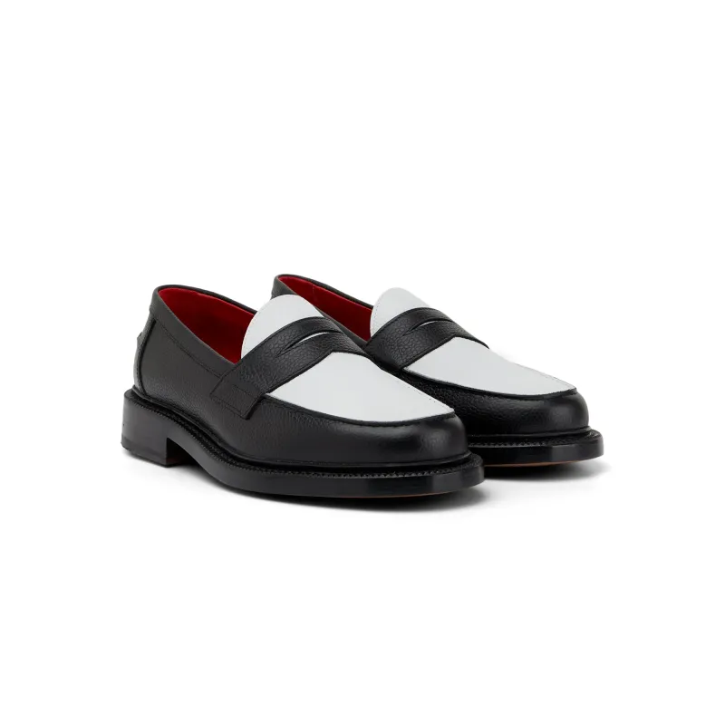 The Ellis Penny Loafer, Black/White sold by Blackstock & Weber