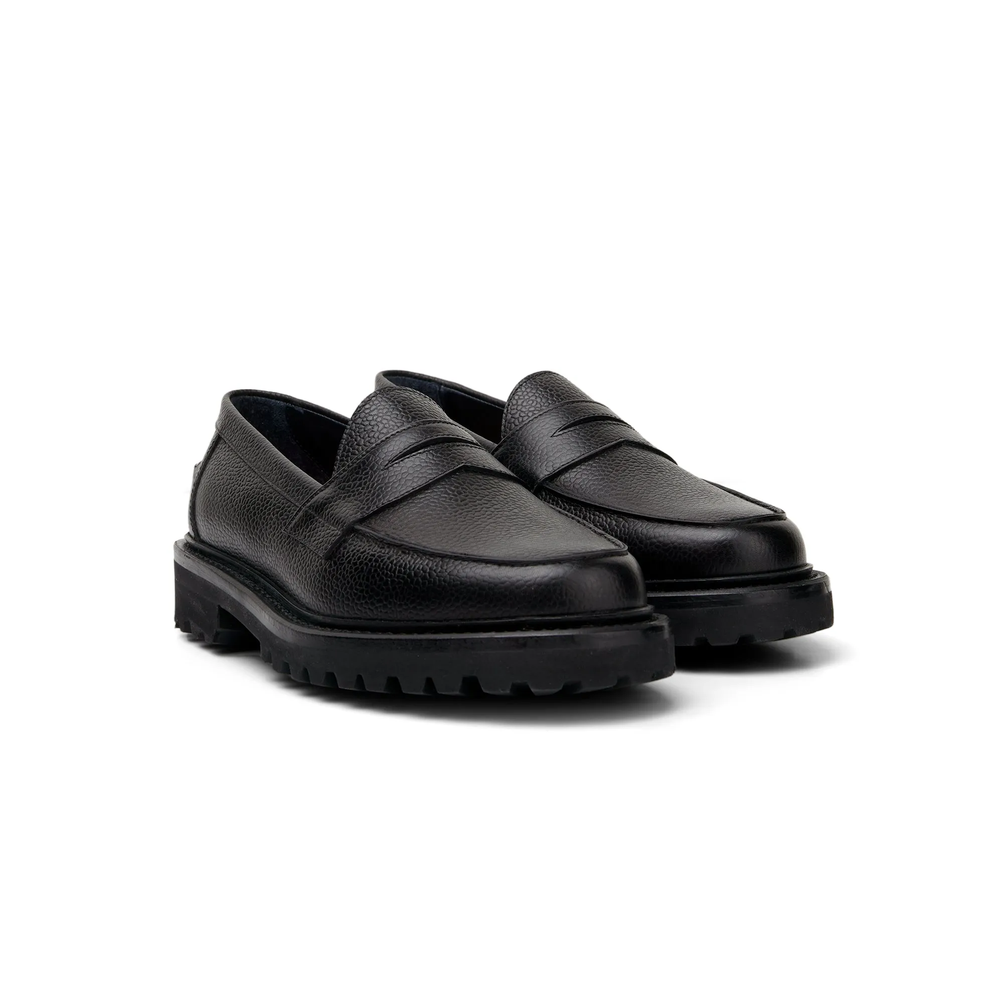 The Ellis Penny Loafer, Onyx, Vibram 1757 Lug Sole sold by Blackstock & Weber