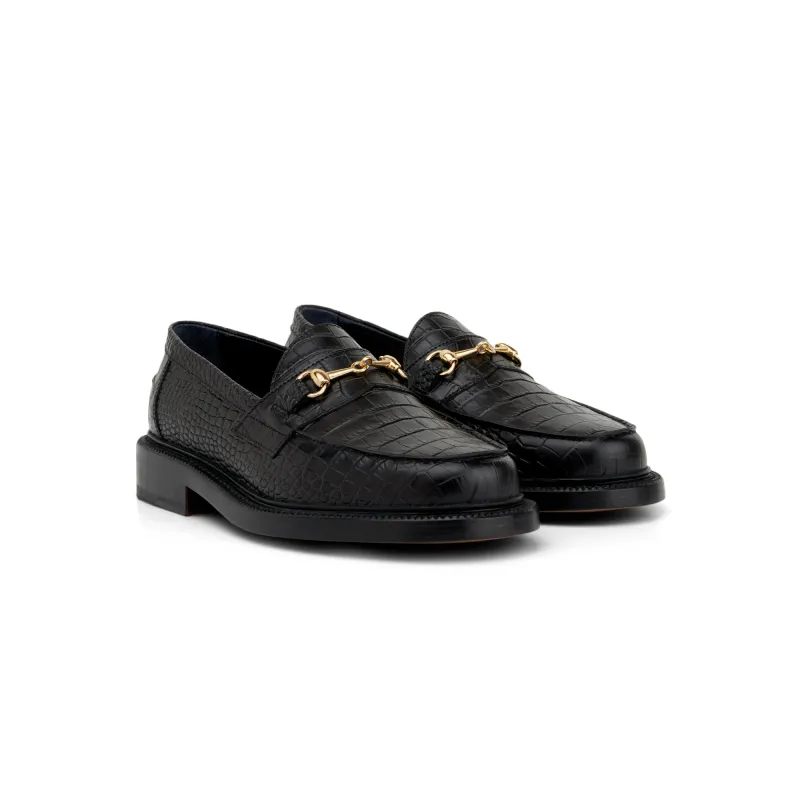 The Mason Horse Bit Loafer, Onyx Croc sold by Blackstock & Weber