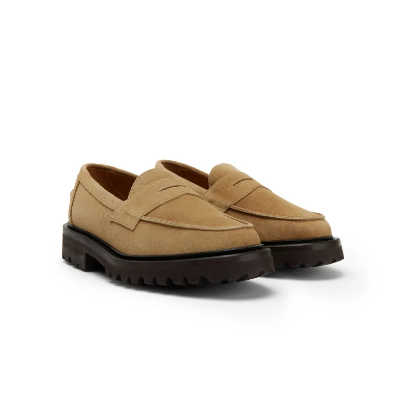 The Ellis Penny Loafer, Almond, Lug Sole sold by Blackstock & Weber