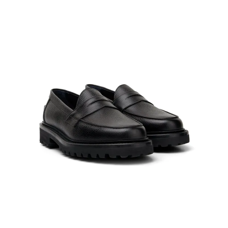 The Ellis Penny Loafer, Onyx, Lug Sole sold by Blackstock & Weber