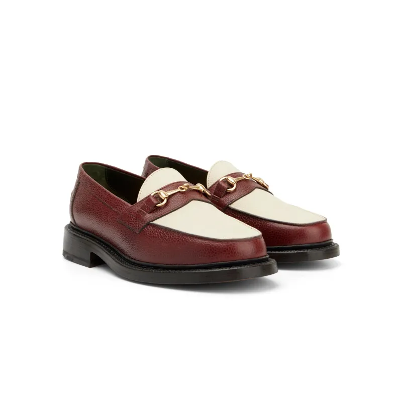 The Mason Horse Bit Loafer, Bordeaux/Cream sold by Blackstock & Weber