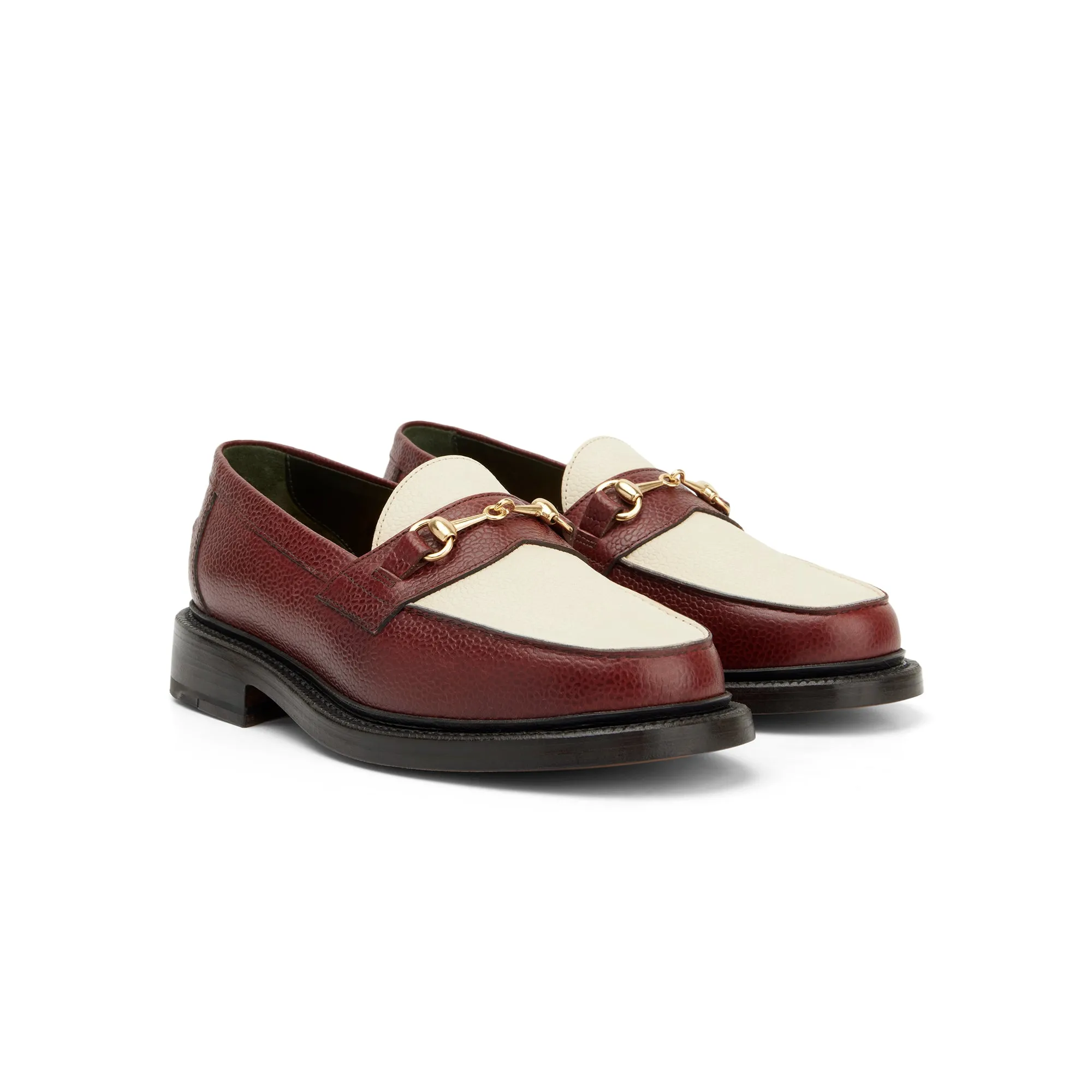 The Mason Horse Bit Loafer, Bordeaux/Cream sold by Blackstock & Weber