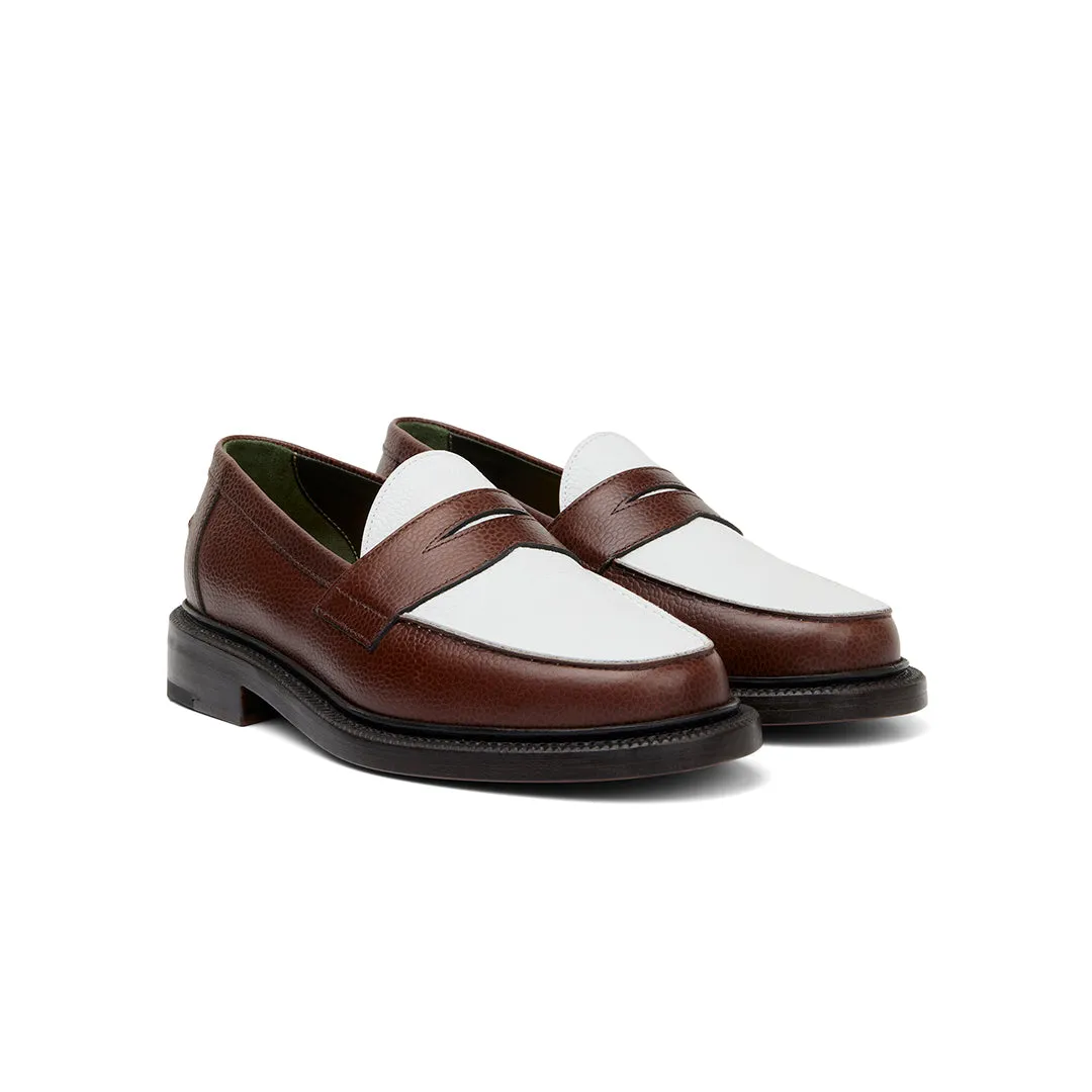 The Ellis Penny Loafer, Chocolate/White sold by Blackstock & Weber