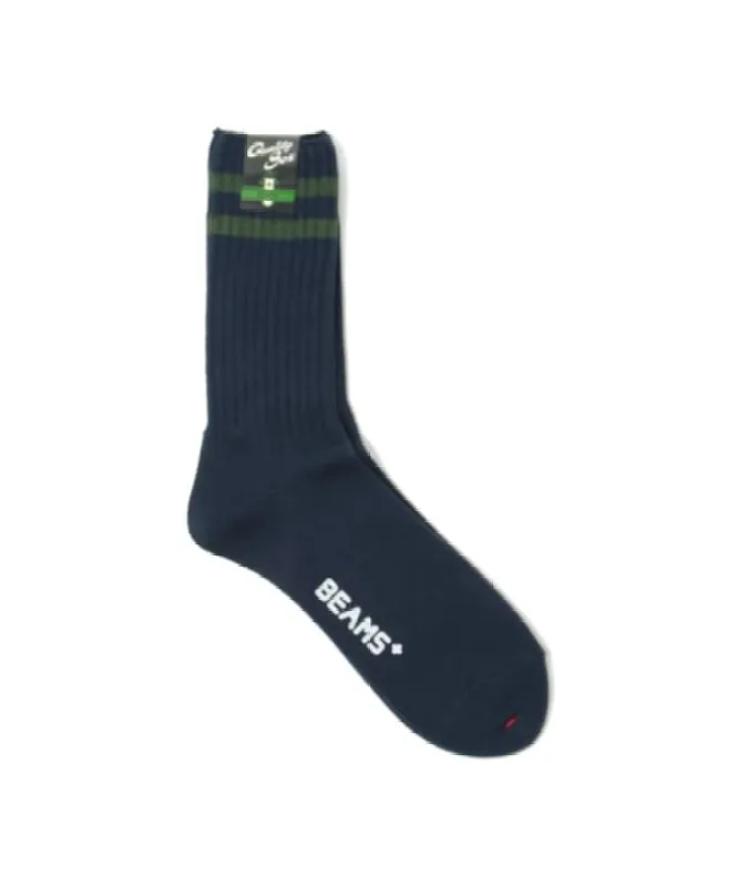 Beams Plus Schoolboy Socks, Navy/Green sold by Blackstock & Weber