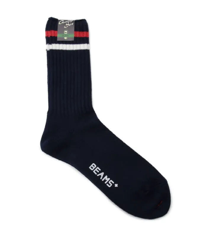 Beams Plus Schoolboy Socks, Navy/White/Red sold by Blackstock & Weber