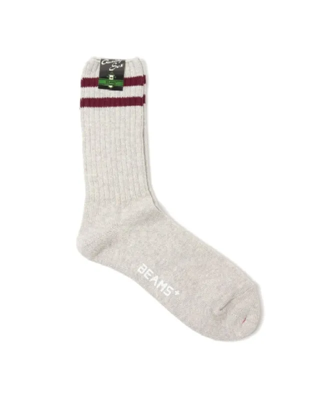 Beams Plus Schoolboy Socks, Grey/Burgundy sold by Blackstock & Weber