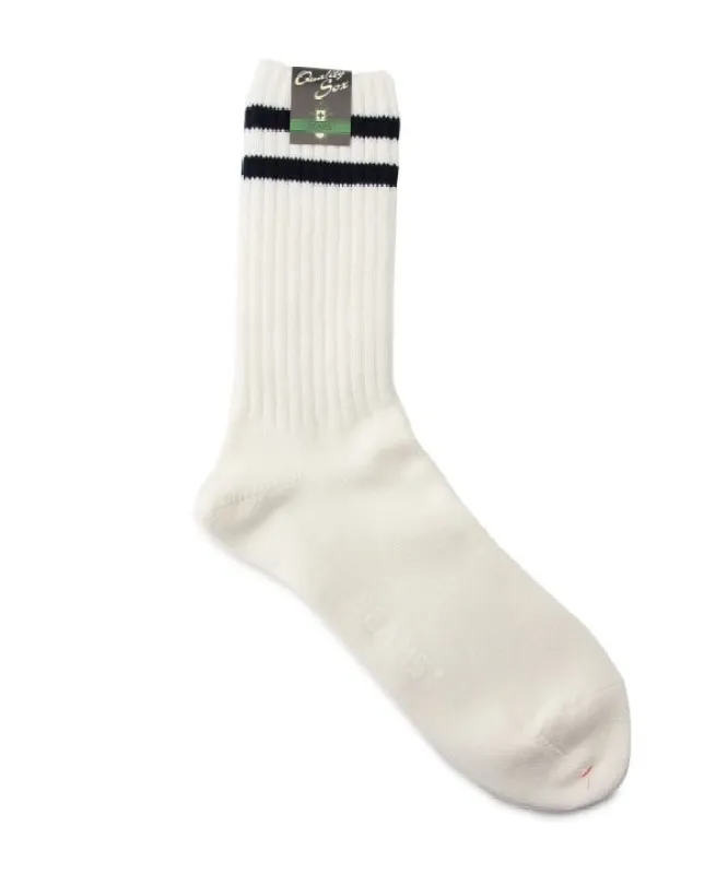 Beams Plus Schoolboy Socks, White/Navy sold by Blackstock & Weber