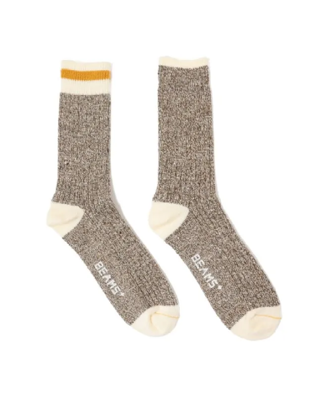 Beams Plus Rag Sock, Khaki/Yellow Line sold by Blackstock & Weber
