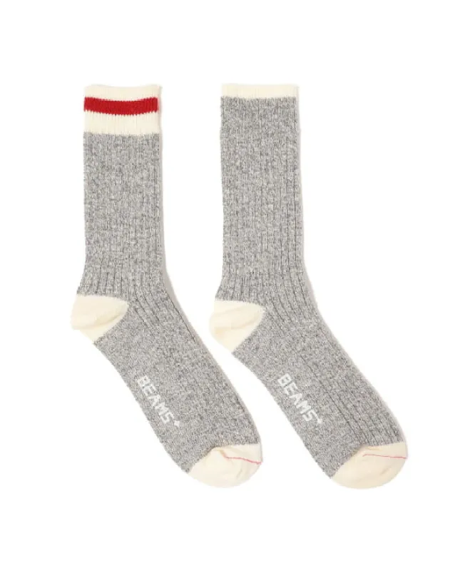 Beams Plus Rag Sock, Grey/Red Line sold by Blackstock & Weber