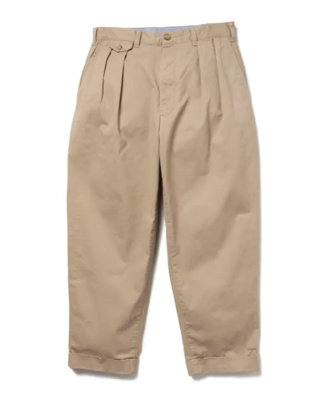 Beams Plus 2-Pleat Tapered Twill Trouser, Khaki sold by Blackstock & Weber