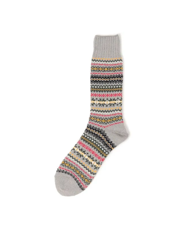 Beams Plus Fair Isle Socks, Grey sold by Blackstock & Weber