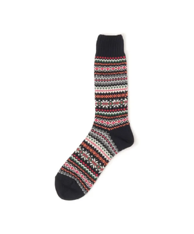 Beams Plus Fair Isle Socks, Navy sold by Blackstock & Weber