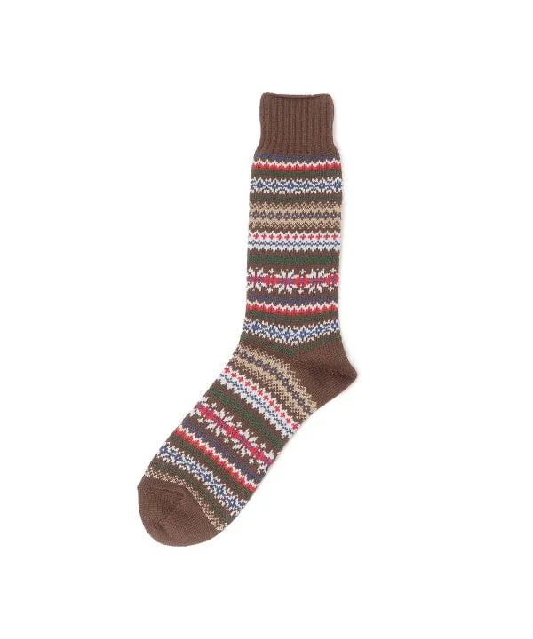 Beams Plus Fair Isle Socks, Brown sold by Blackstock & Weber