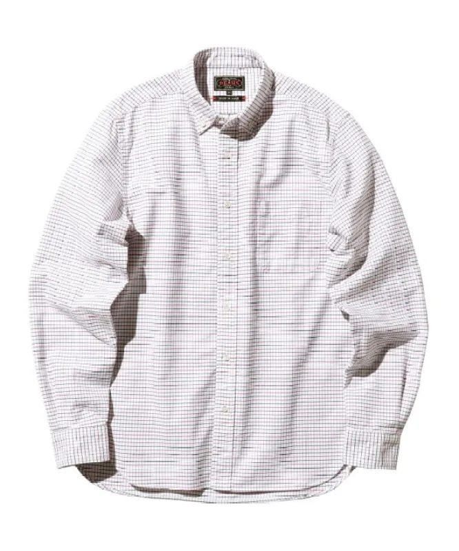 Beams Plus Button Down Oxford Tattersall, Red made by Beams