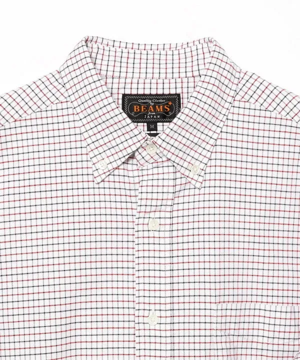 Beams Plus Button Down Oxford Tattersall, Red sold by Blackstock & Weber product image thumbnail 3