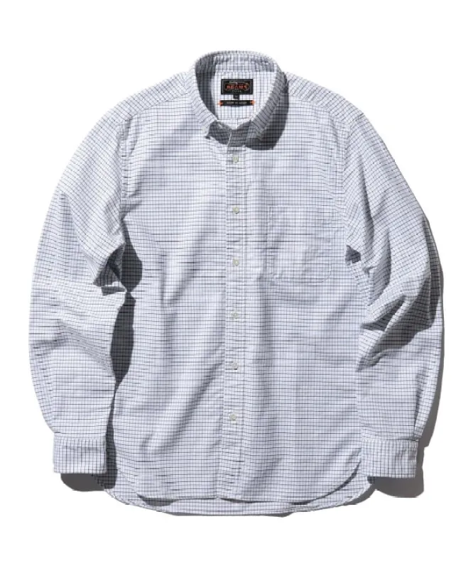 Beams Plus Button Down Oxford Tattersall, Blue made by Beams