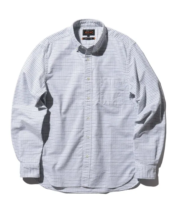 Beams Plus Button Down Oxford Tattersall, Blue sold by Blackstock & Weber