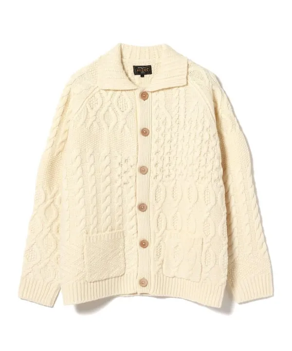 Beams Plus Aran Patchwork Cardigan, Off White sold by Blackstock & Weber