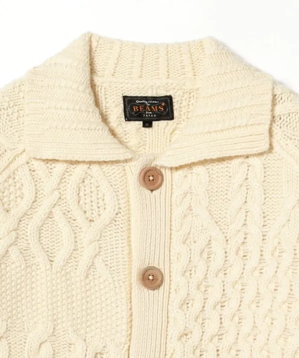 Beams Plus Aran Patchwork Cardigan, Off White sold by Blackstock & Weber product image thumbnail 3