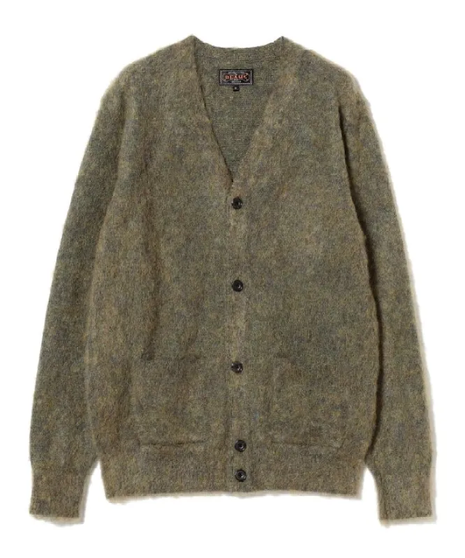 Beams Plus Stretch Mohair Cardigan, Green sold by Blackstock & Weber