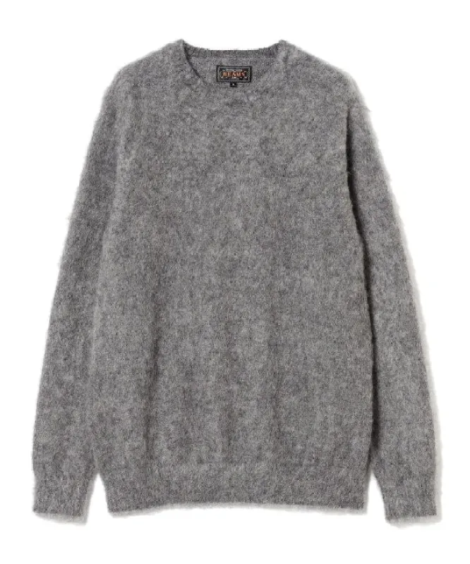 Beams Plus Stretch Mohair Crewneck, Grey sold by Blackstock & Weber