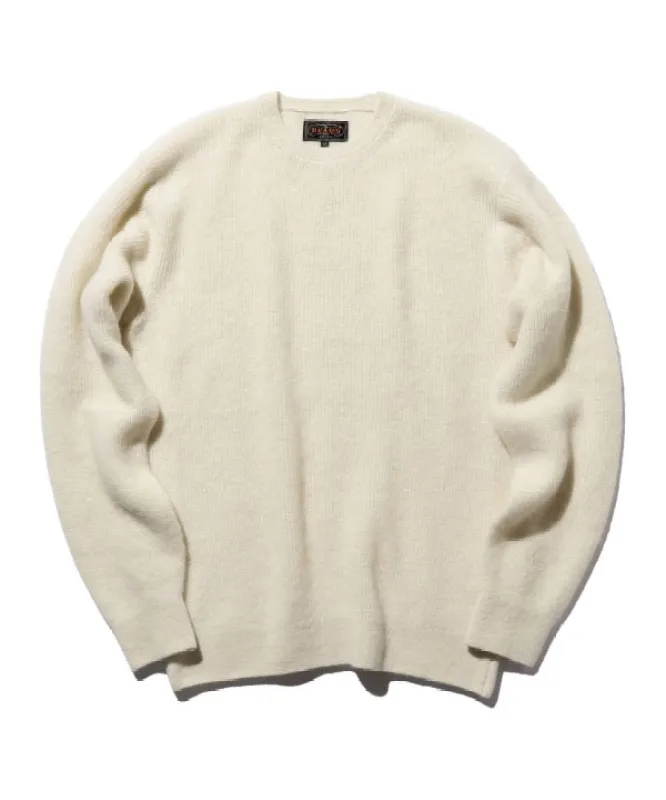 Beams Plus Garter Stitch 7G Sweater, White made by Beams