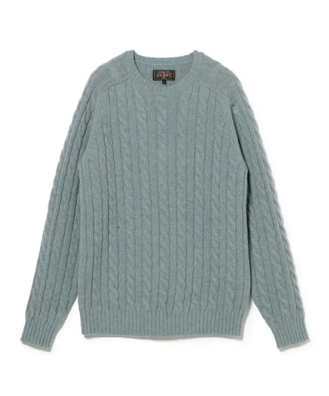 Beams Plus Cable Knit Sweater, Sax sold by Blackstock & Weber