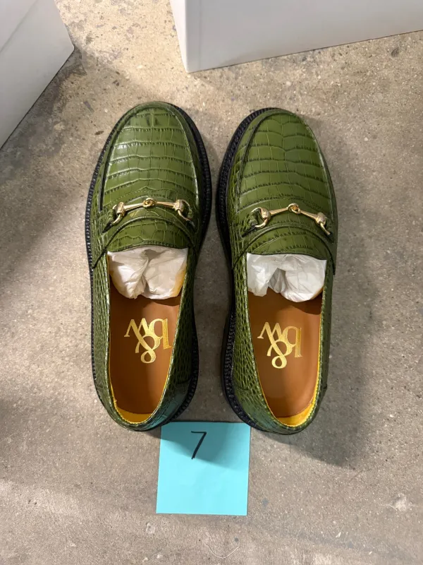 The Mason Horse Bit Loafer, Emerald Croc, Size 7 made by Blackstock & Weber