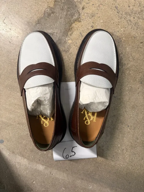 The Ellis Penny Loafer, Chocolate/White, Size 6.5 made by Blackstock & Weber