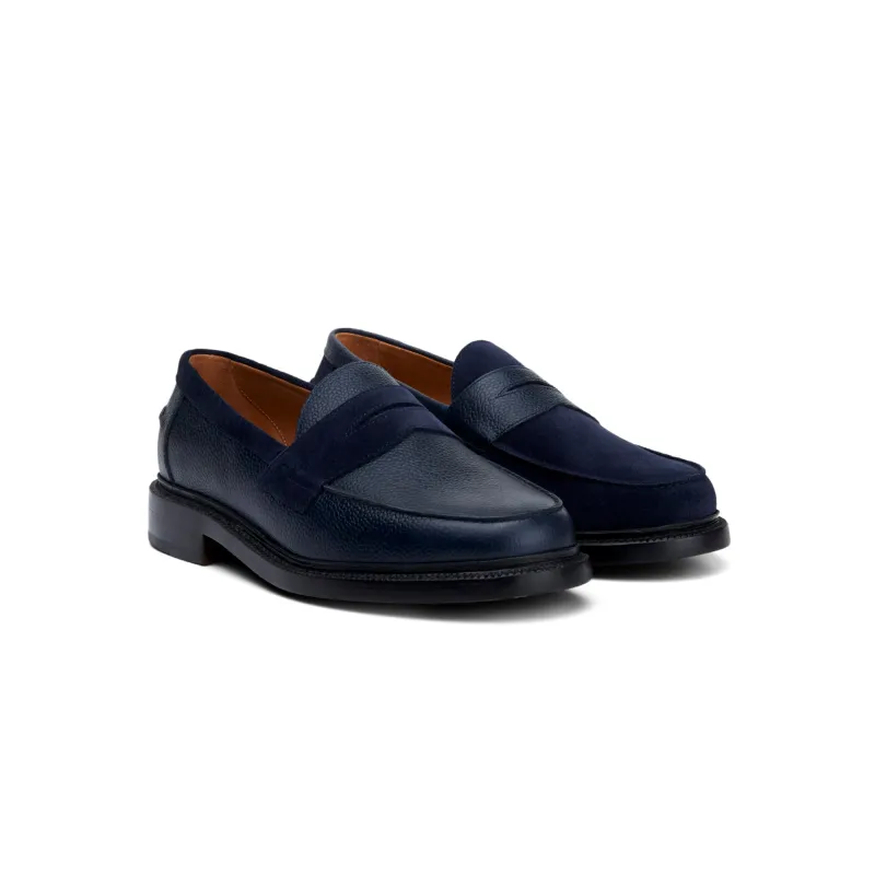 The Ellis Penny Loafer, Navy Flip made by Blackstock & Weber