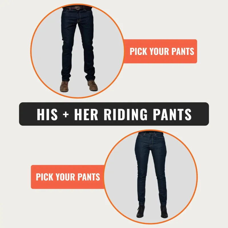 His and Her Riding Pants sold by Tobacco Motorwear