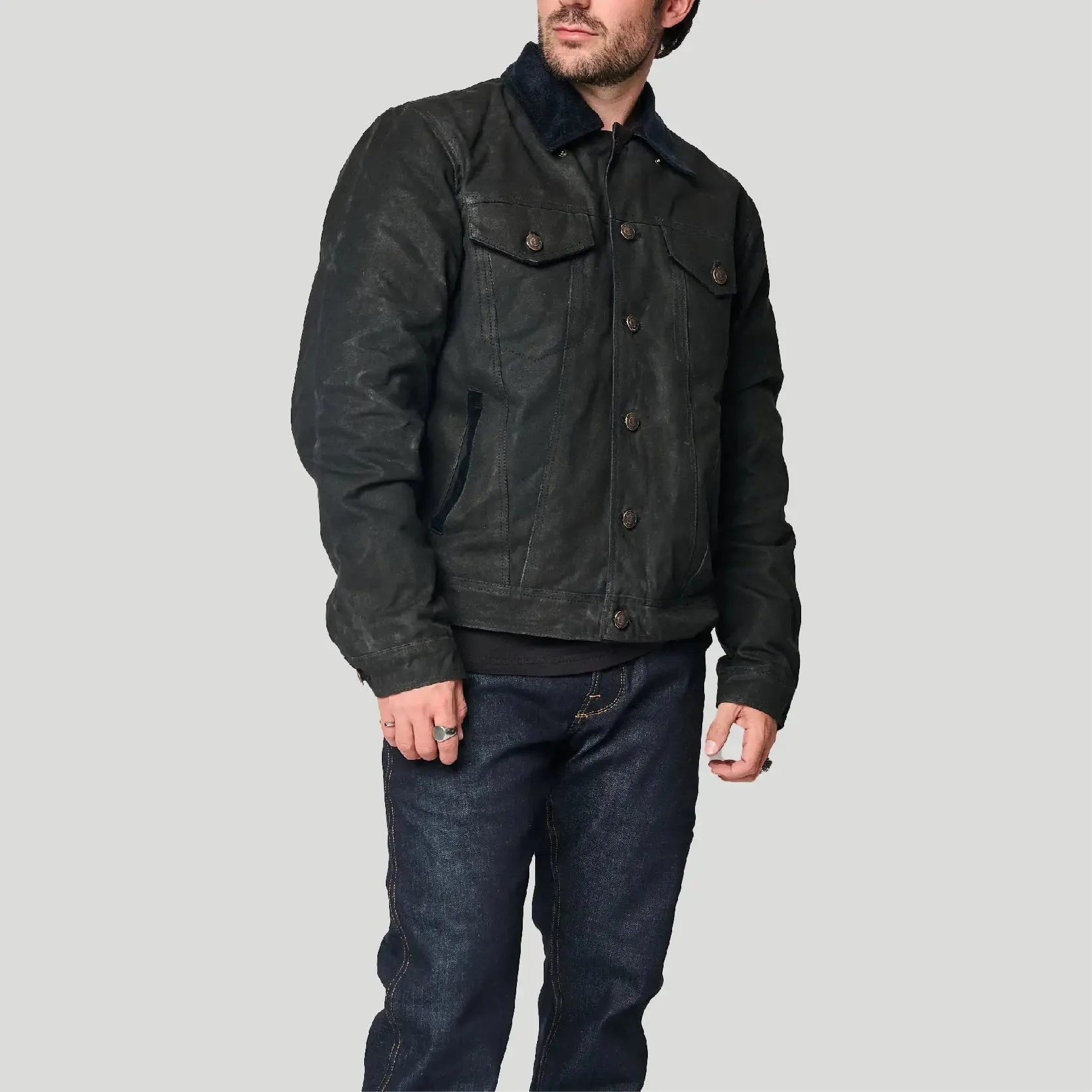 Tobacco Trucker Waxed Canvas Motorcycle Jacket - Asphalt Black sold by Tobacco Motorwear product image thumbnail 5