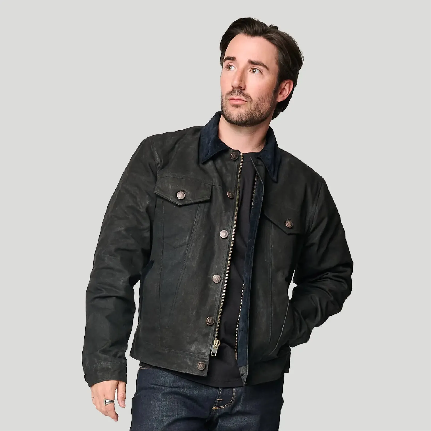 Tobacco Trucker Waxed Canvas Motorcycle Jacket - Asphalt Black sold by Tobacco Motorwear