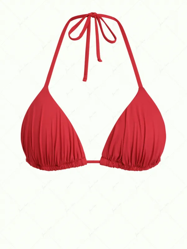 Red Ruched Halter Triangle Bikini Top made by Seamolly