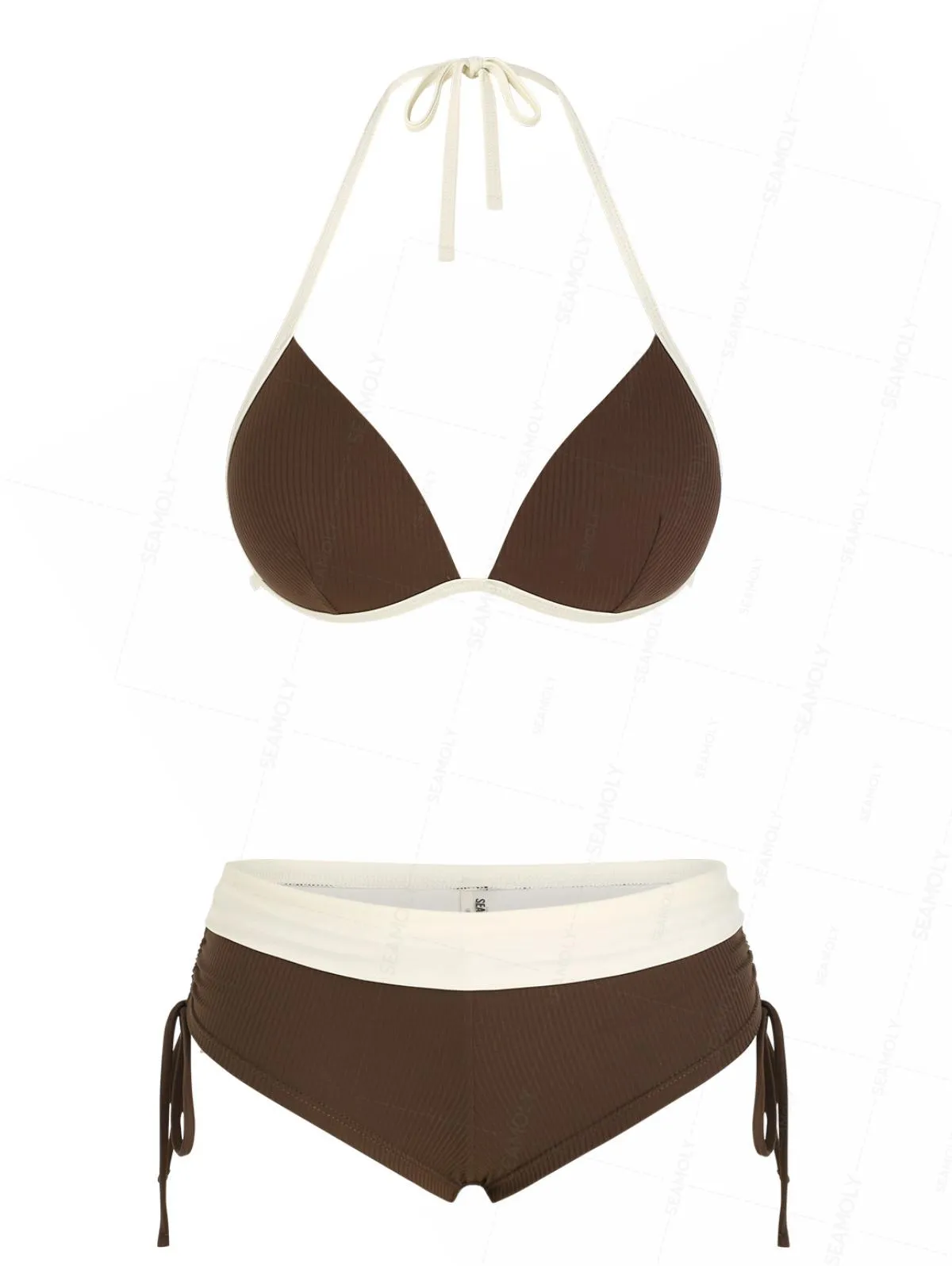 Seamolly Y2K Ribbed Push Up Top & Cinched Foldover Cheeky Boyshorts Bikini Set sold by Seamolly