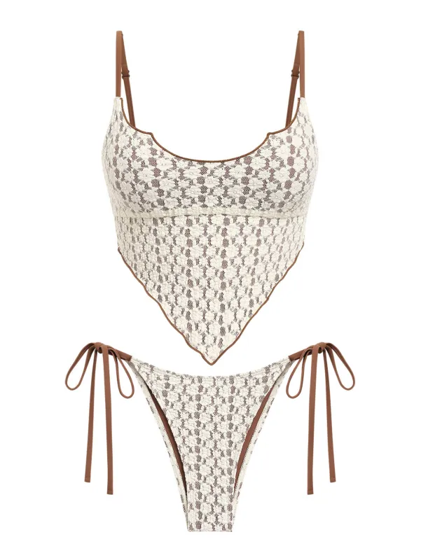 Seamolly Vintage Lace Jacquard Hanky Hem Tie Side Tankini Set made by Seamolly