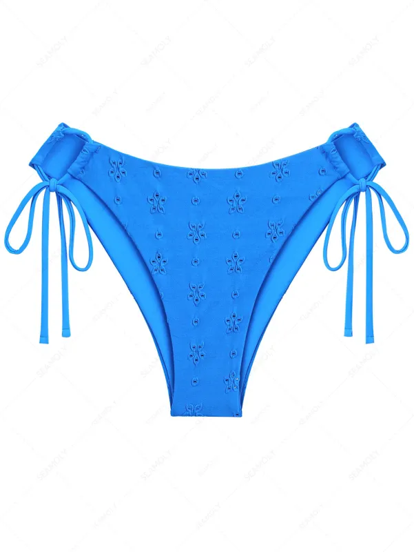 Blue Recycled Fabric Jacquard Tied Side Full Coverage Bikini Bottom made by Seamolly