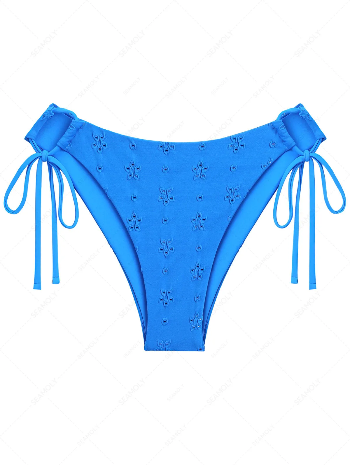 Blue Recycled Fabric Jacquard Tied Side Full Coverage Bikini Bottom sold by Seamolly