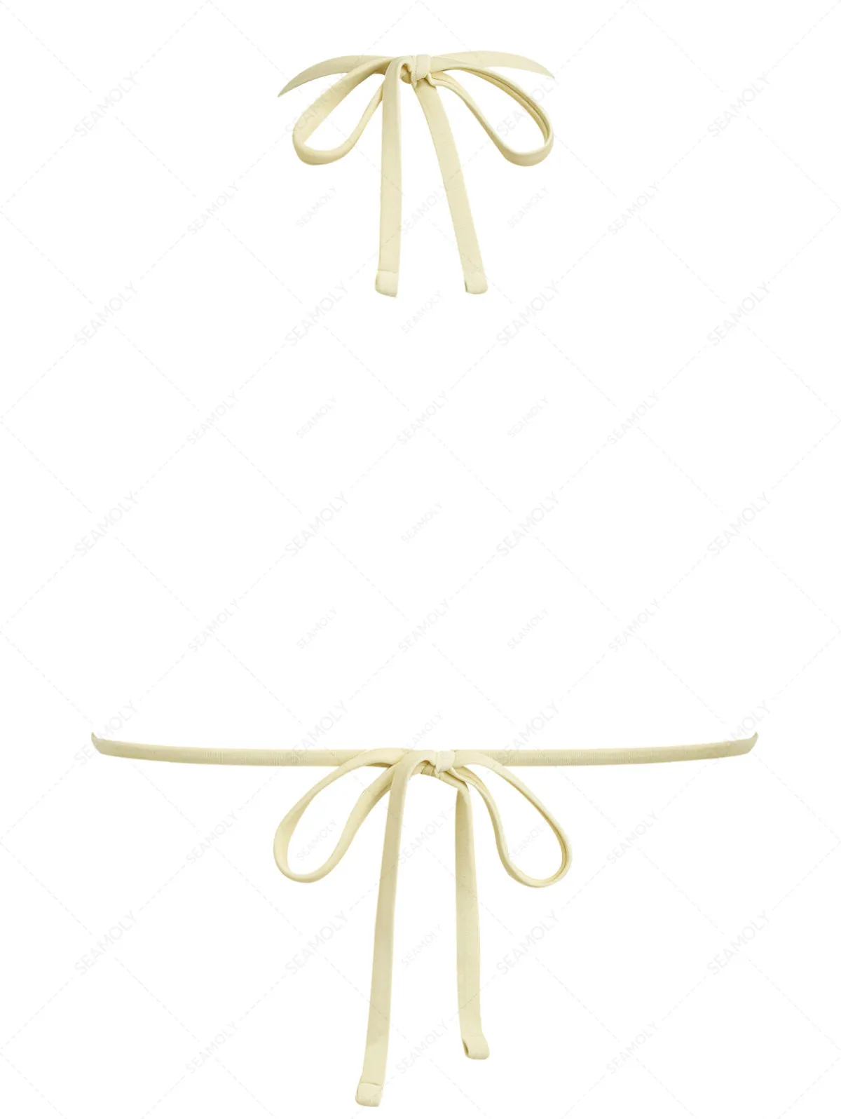 Yellow Glitter Sparkly Lace Bowknot Halter Triangle Bikini Top sold by Seamolly product image thumbnail 2