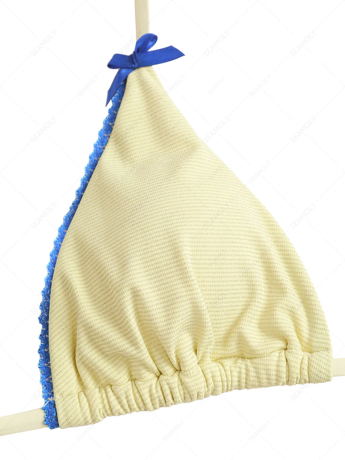 Yellow Glitter Sparkly Lace Bowknot Halter Triangle Bikini Top sold by Seamolly product image thumbnail 3