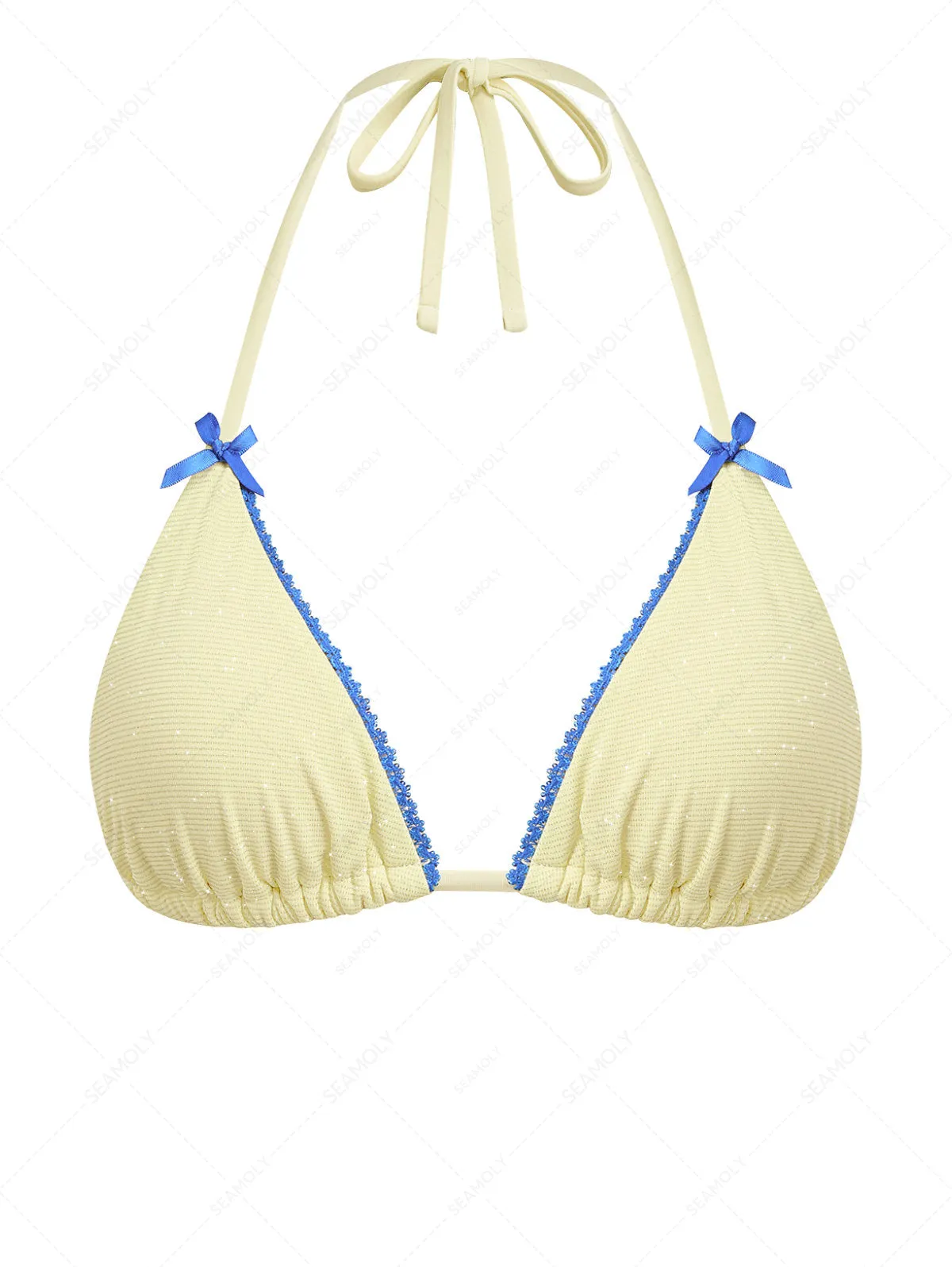 Yellow Glitter Sparkly Lace Bowknot Halter Triangle Bikini Top sold by Seamolly