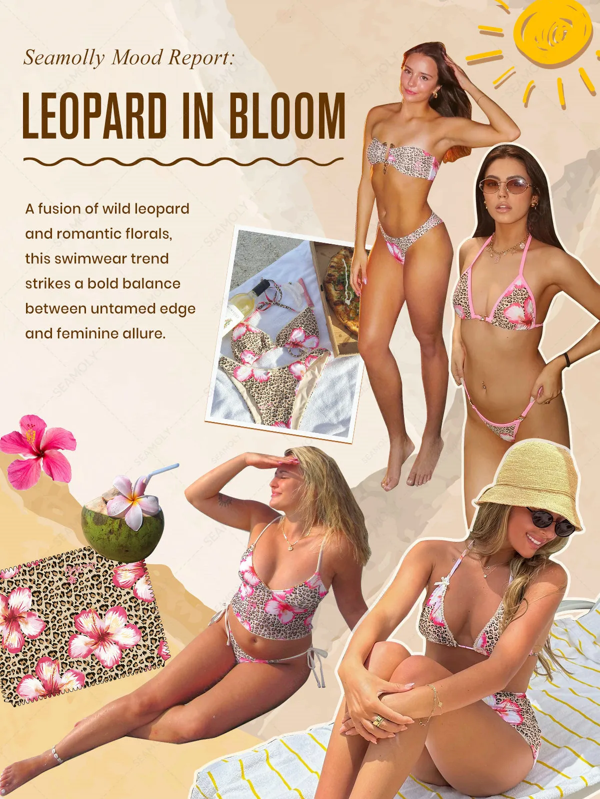 Seamolly Vintage Leopard Floral Print Lace Trim Tie Side Tankini Set - Hawaii Style sold by Seamolly product image thumbnail 3