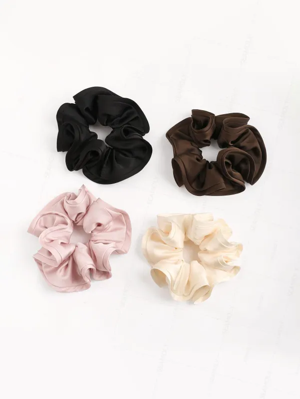 Satin Solid Color Flower Bud Shape Ruffled Large Hair Scrunchie made by Seamolly