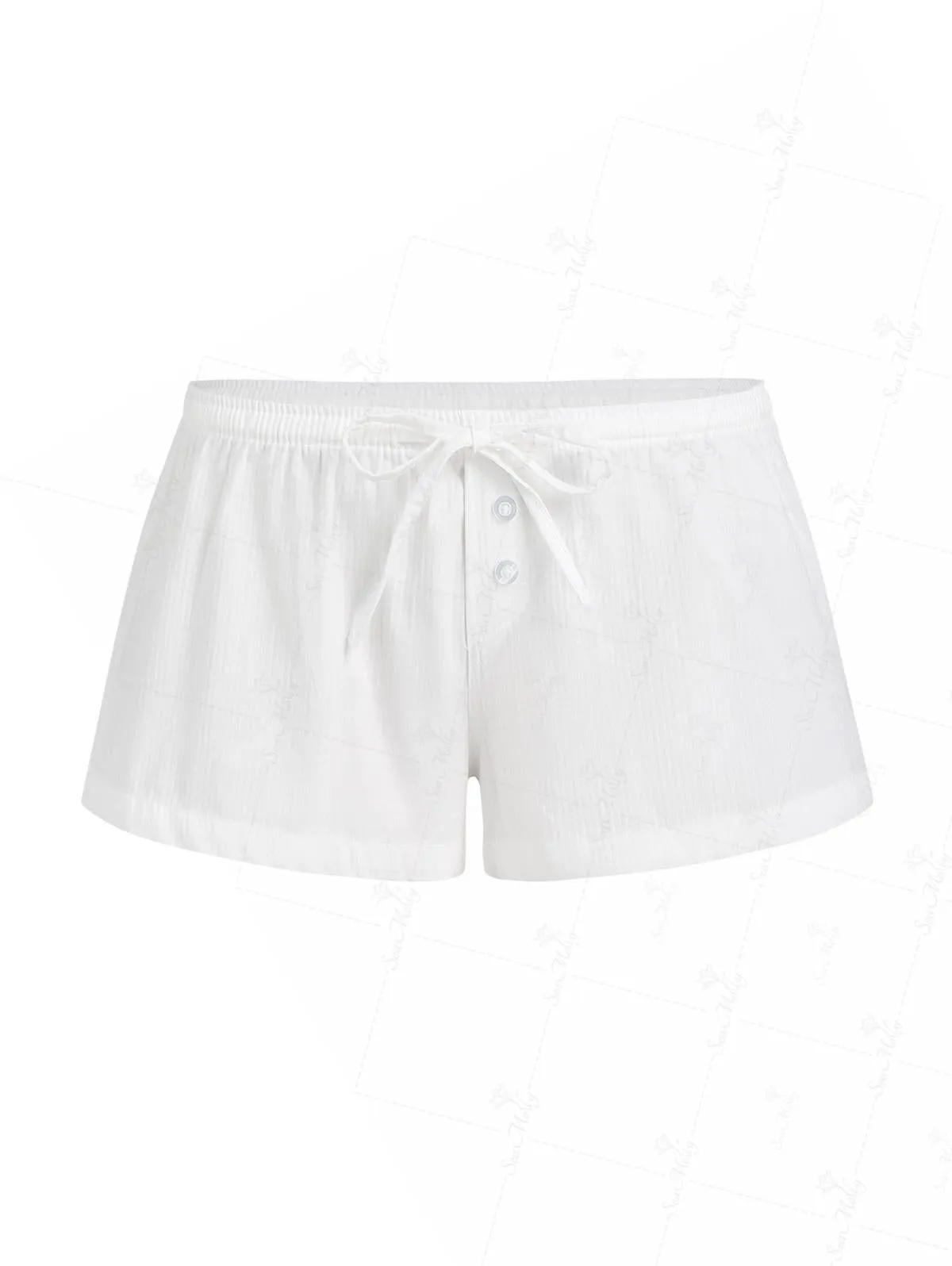 White Solid Color Buttons Decor Low Rise Drawstring Hot Shorts sold by Seamolly